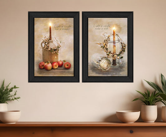 Set Of Two Light a Candle Black Framed Print Wall Art