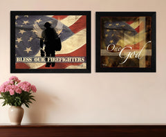 Set Of Two Firefighters One Nation Black Framed Print Wall Art