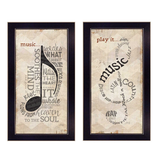 Set Of Two Musical Notes Black Framed Print Wall Art