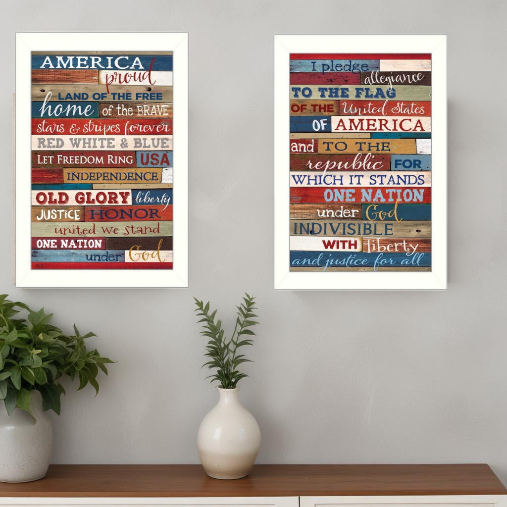 Set Of Two America Proud White Framed Print Wall Art