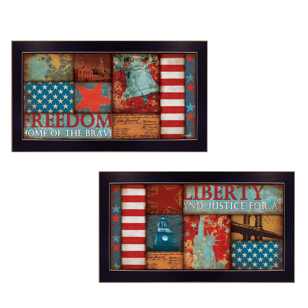 Set Of Two Liberty and Freedom Black Framed Print Wall Art