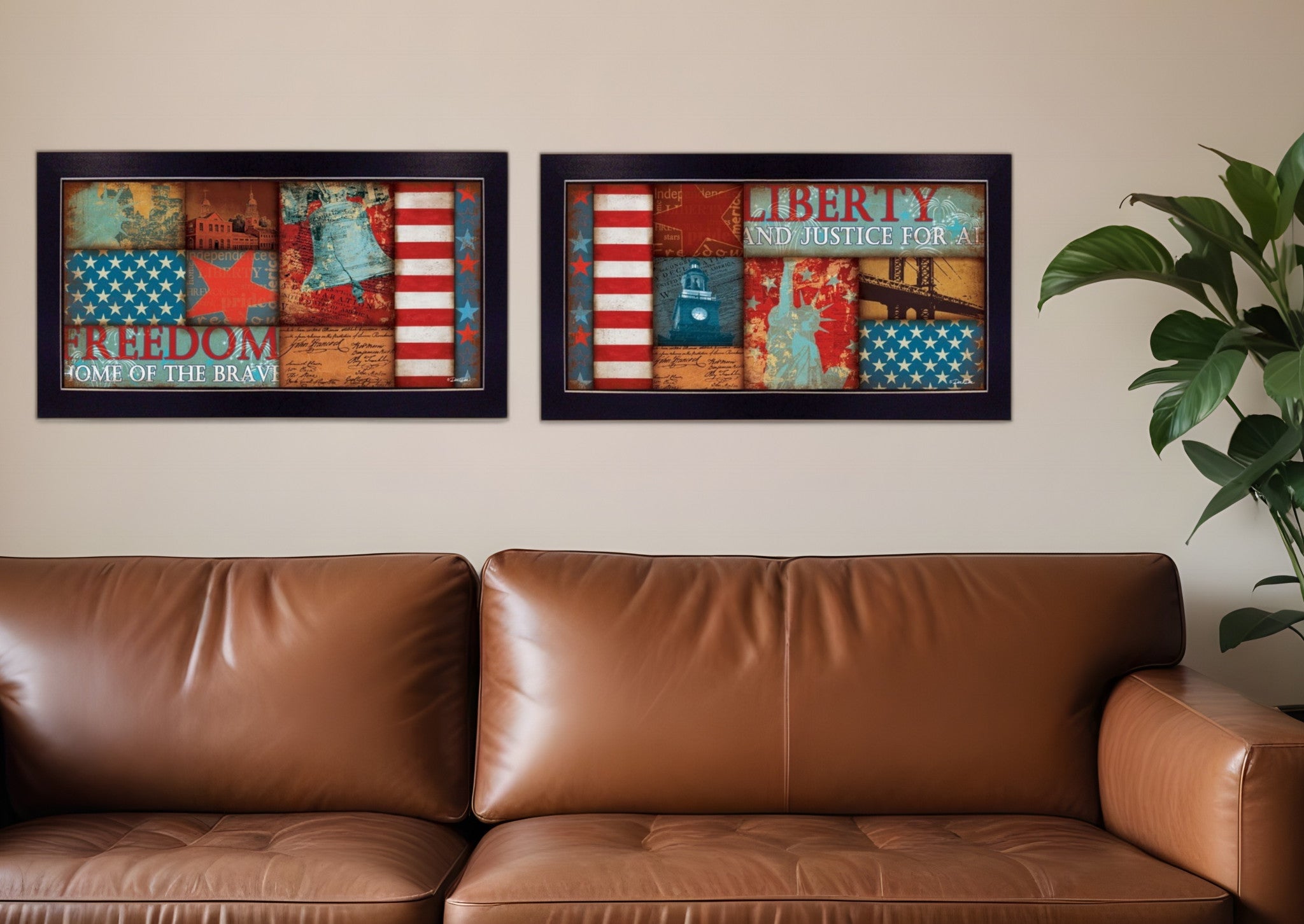 Set Of Two Liberty and Freedom Black Framed Print Wall Art