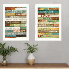 Set Of Two Today is a New Day Faux Wood Slat White Framed Print Wall Art