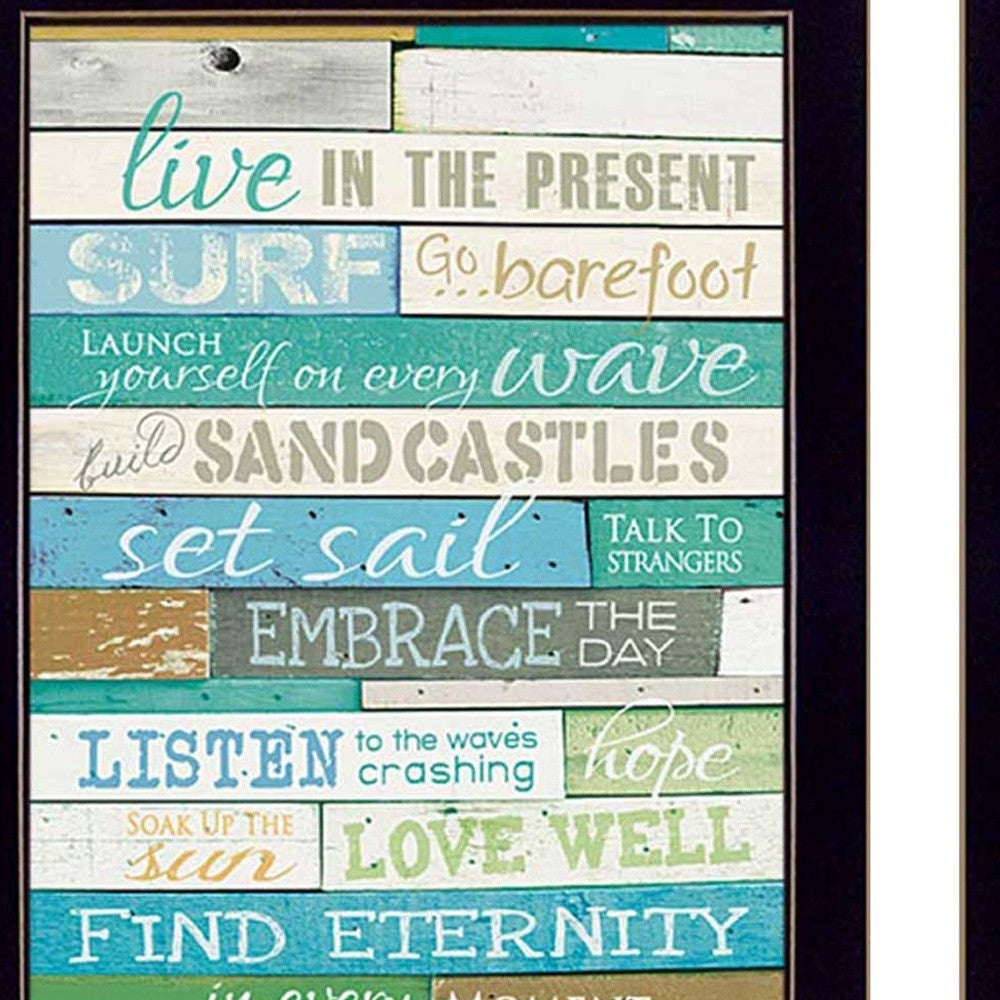 Set Of Two Live In The Moment Beachy Black Framed Print Wall Art