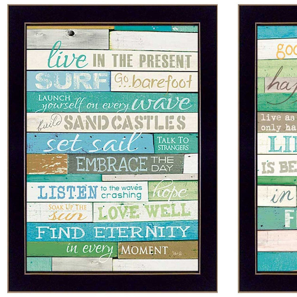 Set Of Two Live In The Moment Beachy Black Framed Print Wall Art