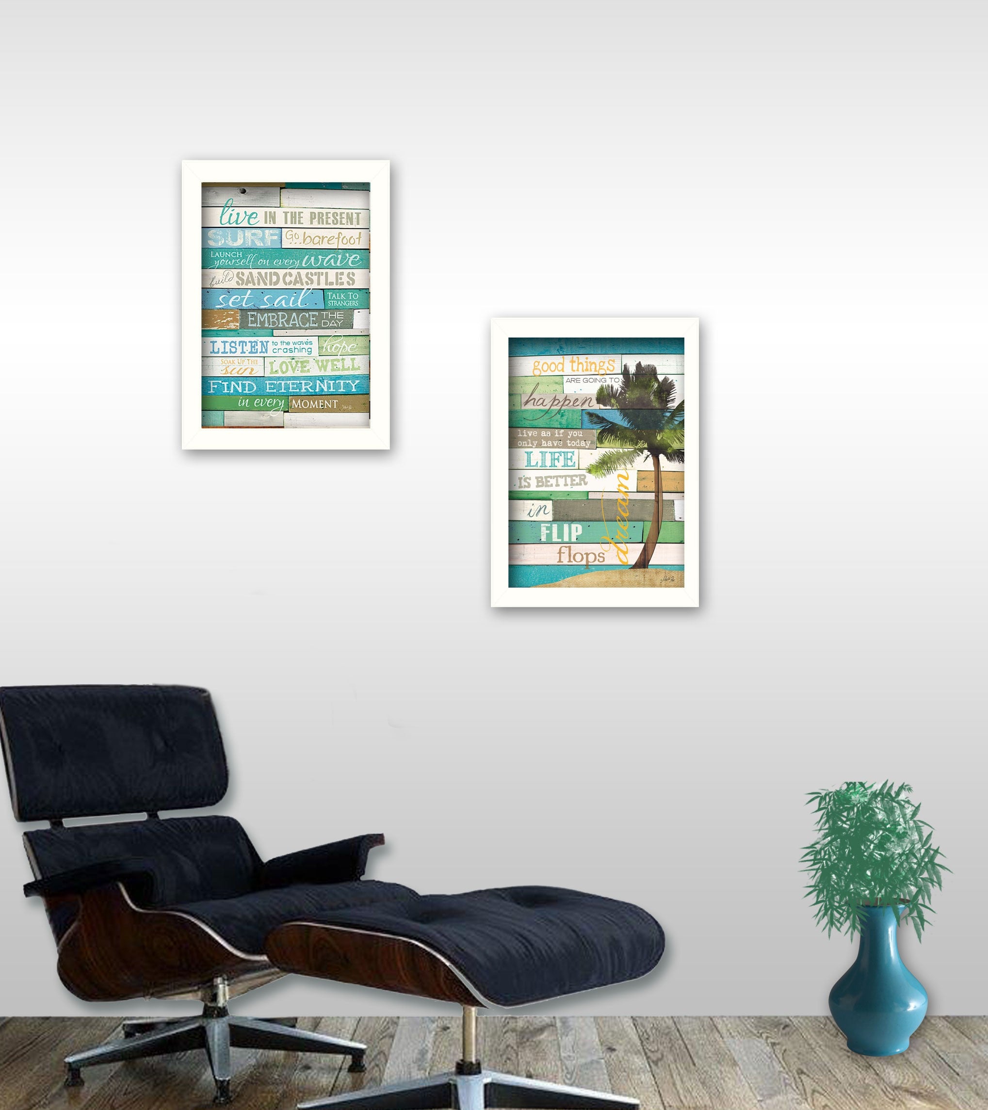 Set Of Two Live in the Present White Framed Print Wall Art