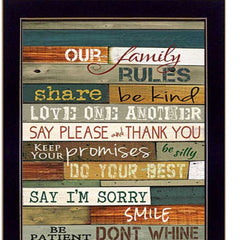 Set Of Two Family and Man Cave Rules 1 Black Framed Print Wall Art