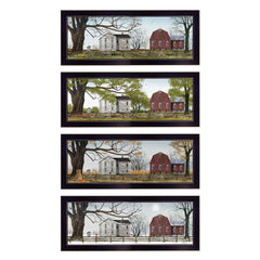 Set Of Four Red Barn For The Season Black Framed Print Wall Art