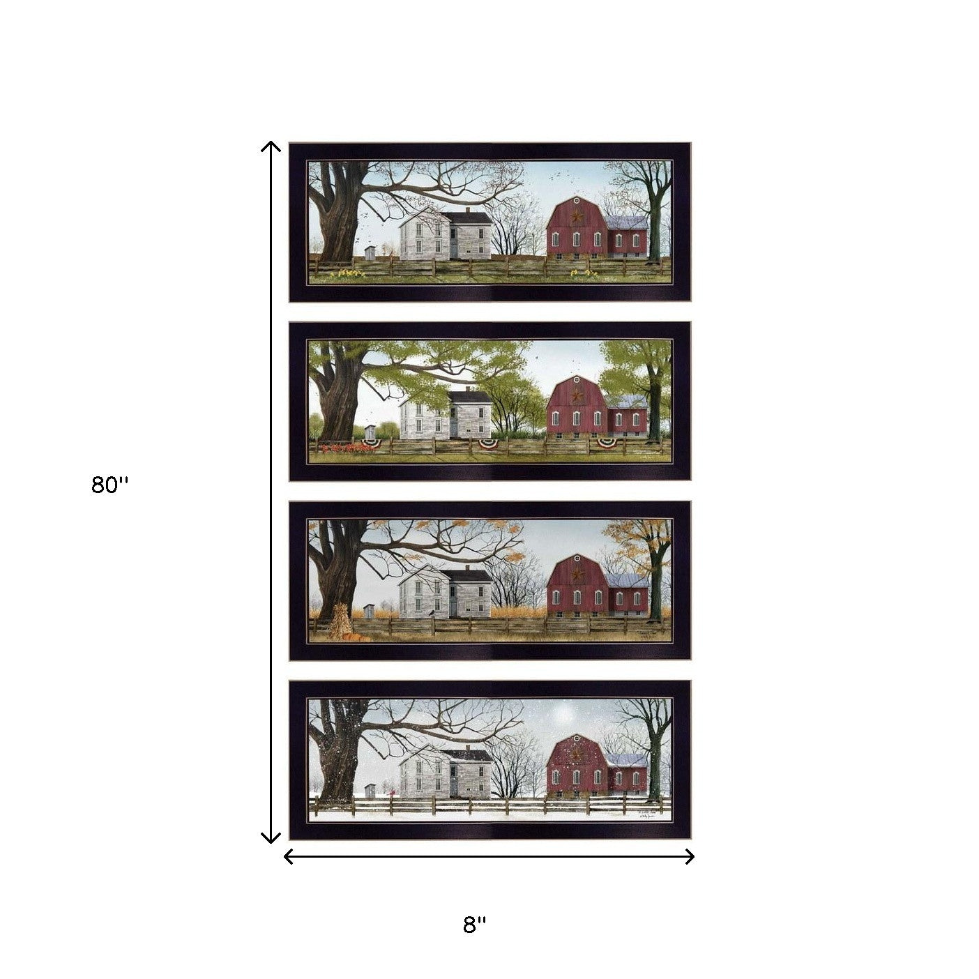 Set Of Four Red Barn For The Season Black Framed Print Wall Art