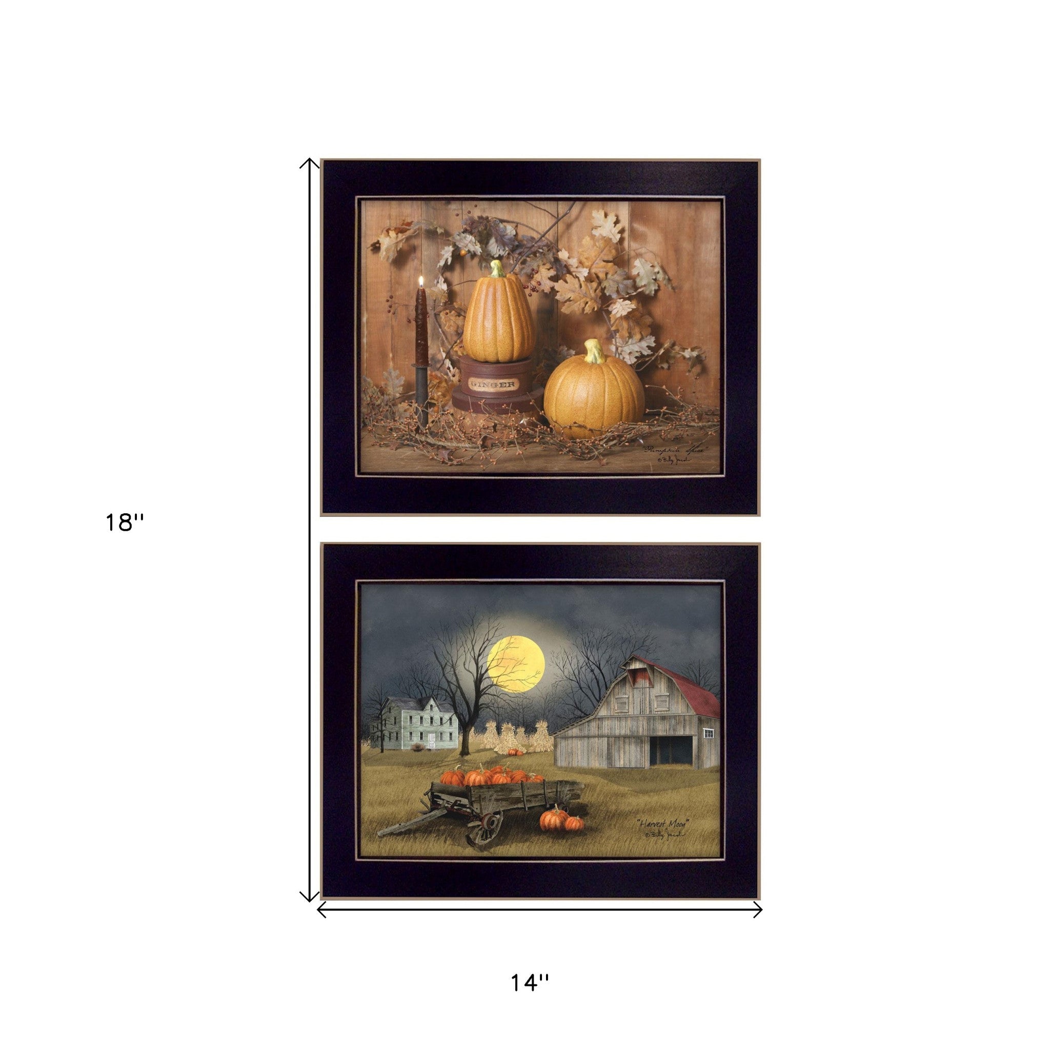 Set Of Two Pumpkin Space Harvest Black Framed Print Kitchen Wall Art