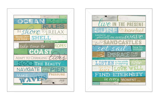 Set Of Two Live in The Present 5 White Framed Print Wall Art