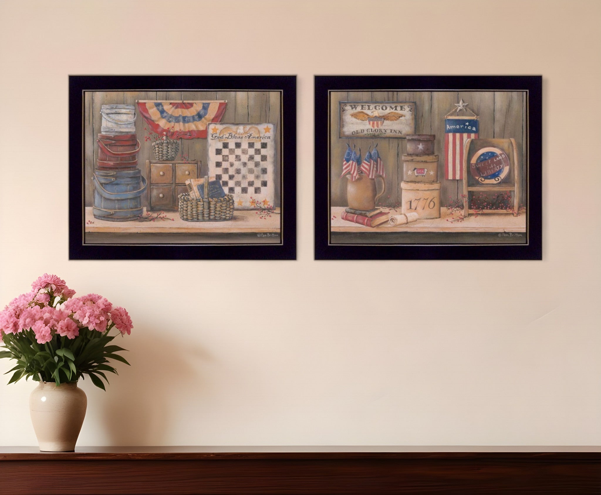 Set Of Two Sweet Land of Liberty 1 Black Framed Print Wall Art