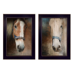 Set Of Two Two Horses Black Framed Print Wall Art