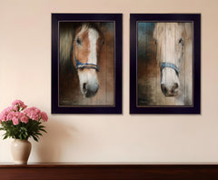 Set Of Two Two Horses Black Framed Print Wall Art