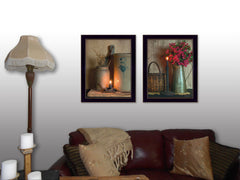 Set Of Two Americana Country Candlelight Black Framed Print Wall Art