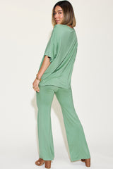 Basic Bae Full Size Bamboo Drop Shoulder T-Shirt and Flare Pants Set Trendsi