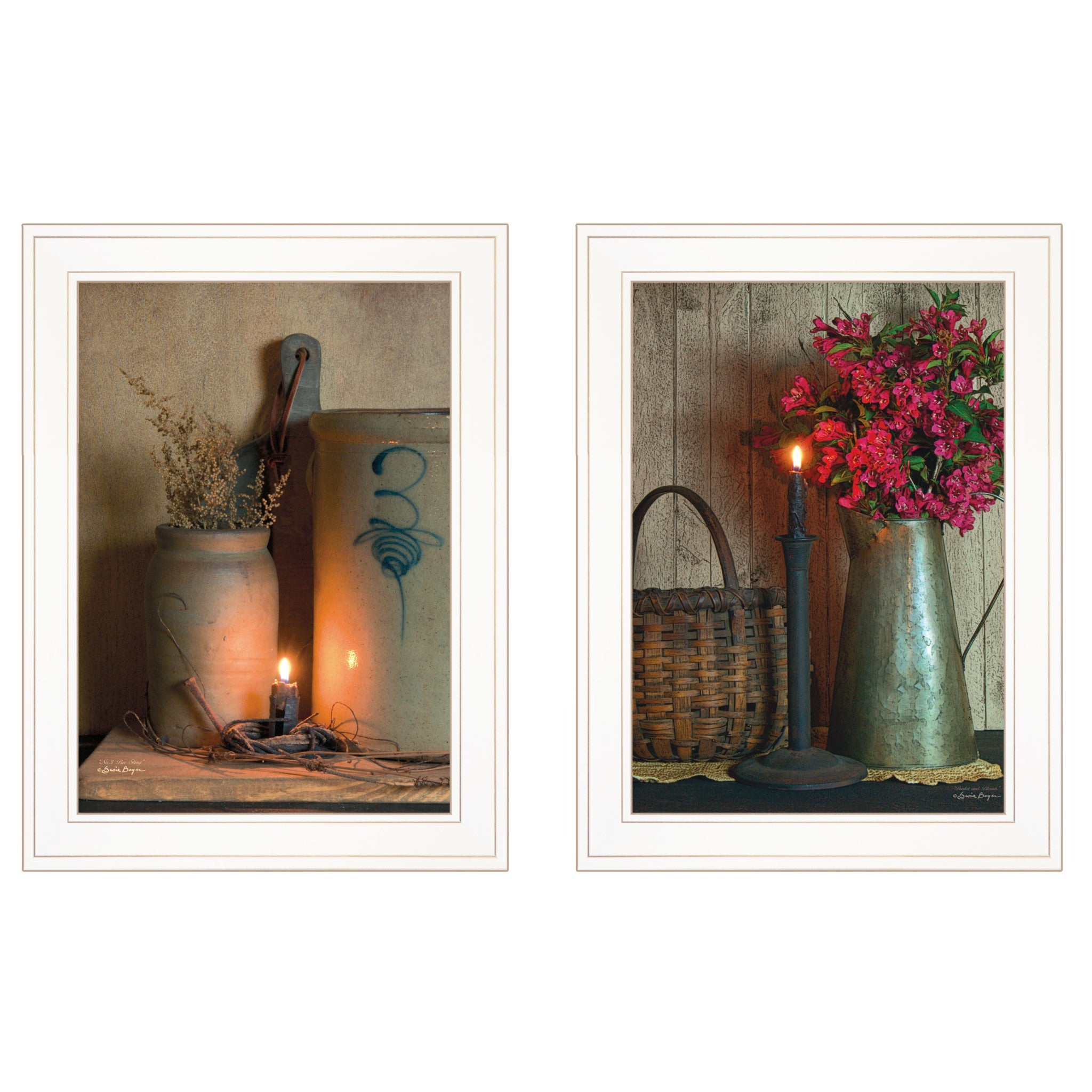 Set Of Two Country Candlelight White Framed Print Wall Art