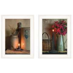 Set Of Two Country Candlelight White Framed Print Wall Art