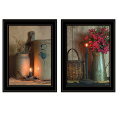 Set Of Two Country Candlelight Black Framed Print Wall Art