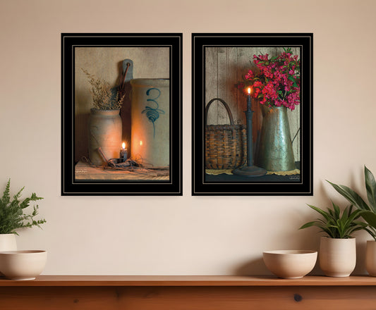 Set Of Two Country Candlelight Black Framed Print Wall Art