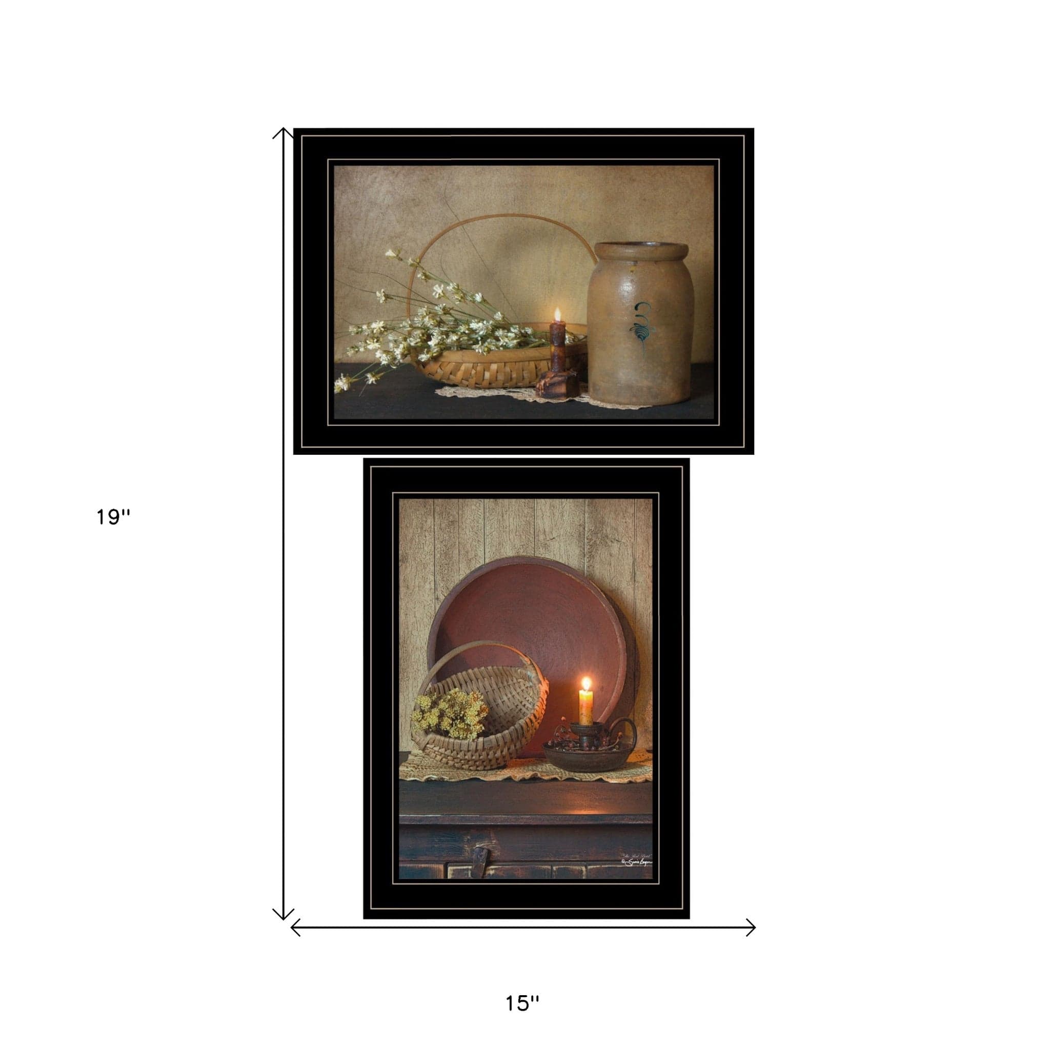 Set Of Two Candle Light and Flowers 2 Black Framed Print Wall Art - Homeroots