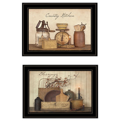 Set Of Two Candlelight and Flowers 2 Black Framed Print Wall Art