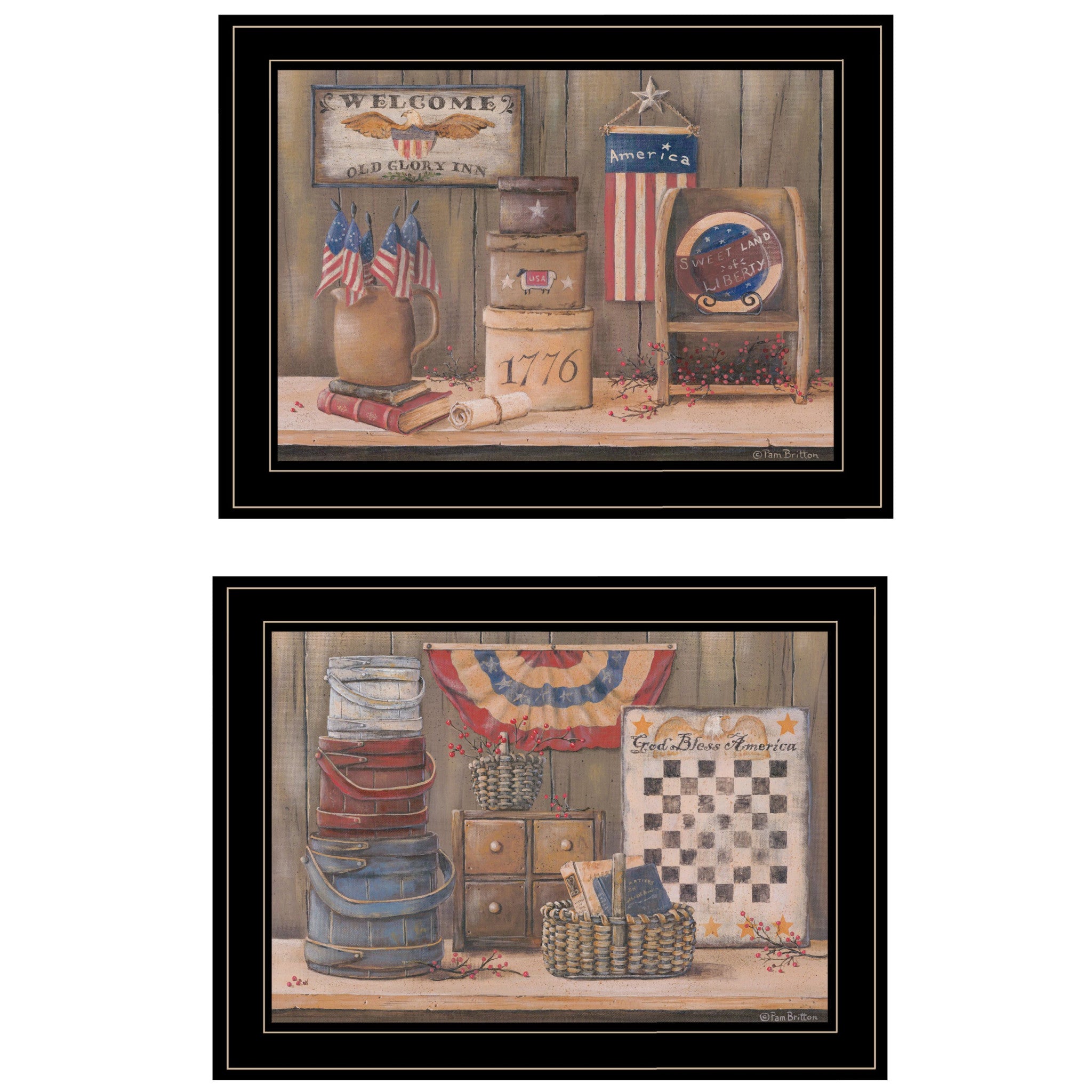 Set Of Two Sweet Land of Liberty 3 Black Framed Print Wall Art