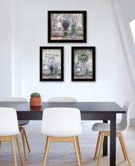 Set Of Three Love Life and Lavender Black Framed Print Wall Art