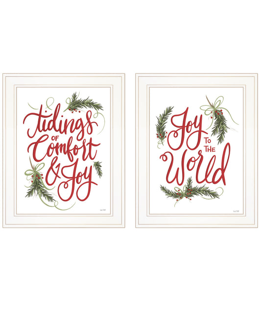 Set Of Two Good Tidings and Joy White Framed Print Wall Art