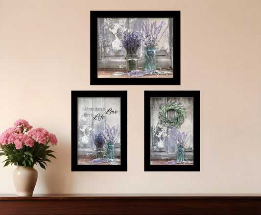 Set Of Three Abundance of Beauty Black Framed Print Wall Art