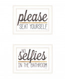 Set Of Two No Selfies When Seated 1 White Framed Print Bathroom Wall Art