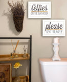 Set Of Two No Selfies When Seated 1 White Framed Print Bathroom Wall Art - Homeroots