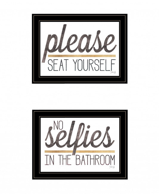 Set Of Two No Selfies When Seated 2 Black Framed Print Bathroom Wall Art - Homeroots