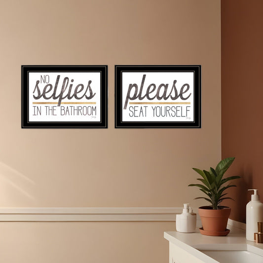 Set Of Two No Selfies When Seated 2 Black Framed Print Bathroom Wall Art - Homeroots