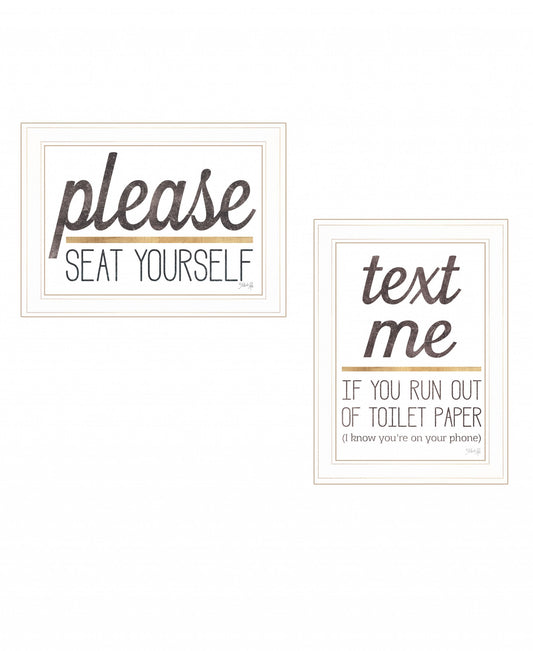 Set Of Two Text Me If You Run Out of Toilet Paper While Seated 1 White Framed Print Wall Art