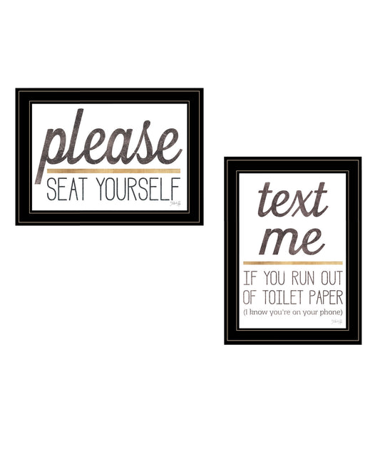 Set Of Two Text Me If You Run Out of Toilet Paper While Seated Black Framed Print Wall Art