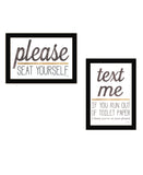 Set Of Two Text Me If You Run Out of Toilet Paper While Seated Black Framed Print Wall Art