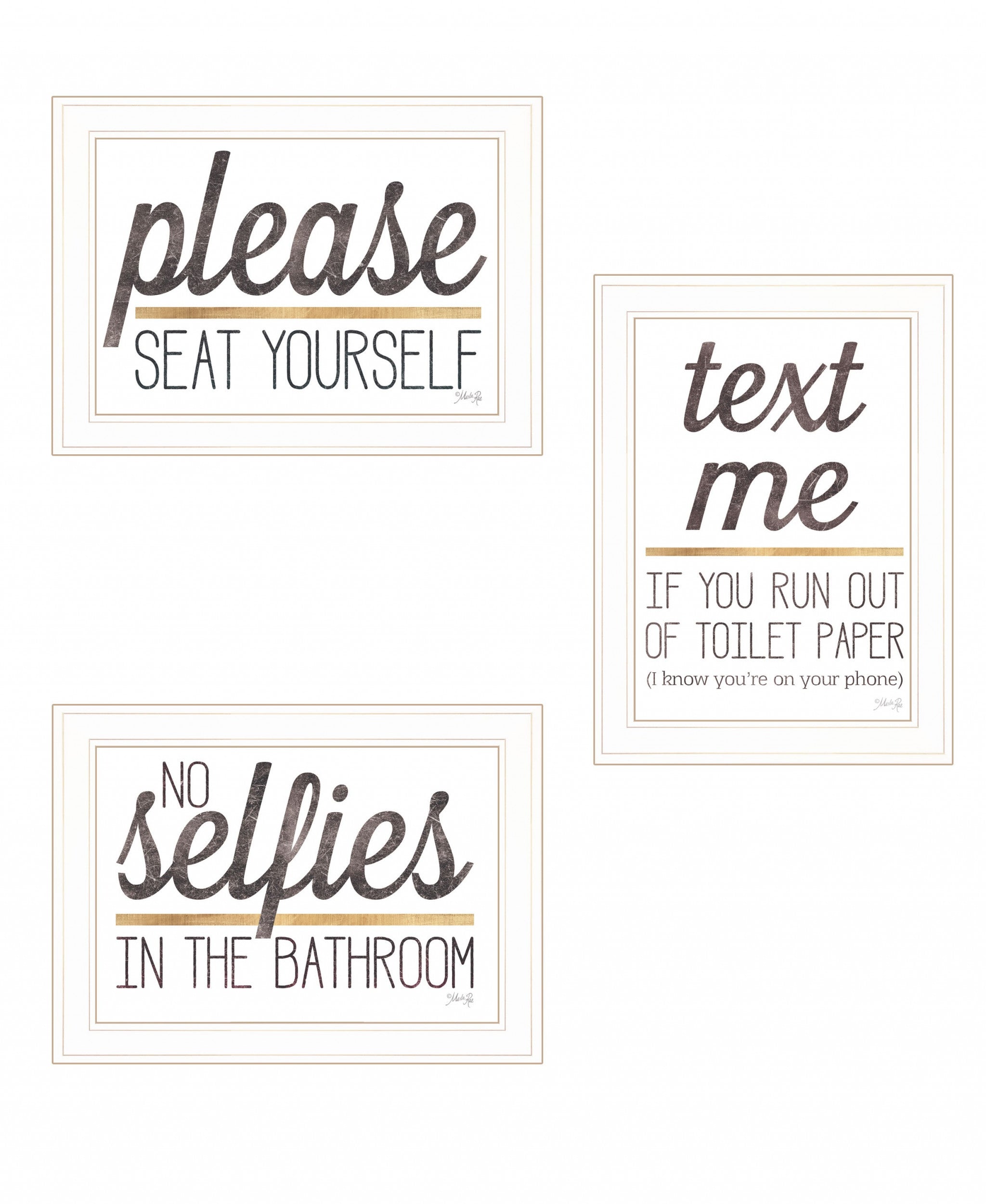 Set Of Three Toilet Humor 1 White Framed Print Wall Art