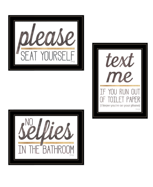 Set Of Three Toilet Humor Black Framed Print Wall Art