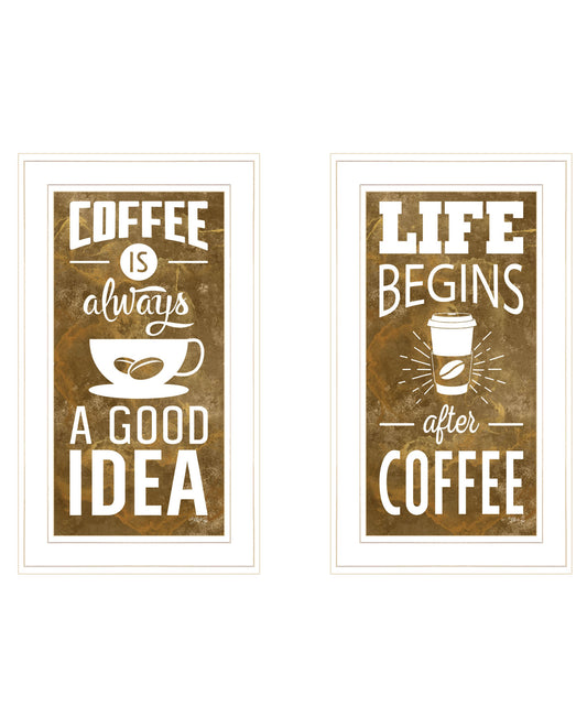 Set Of Two Life Begins and Ends With Coffee White Framed Print Wall Art