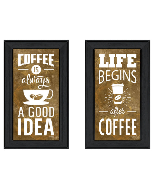 Set Of Two Life Begins and Ends With Coffee Black Framed Print Wall Art