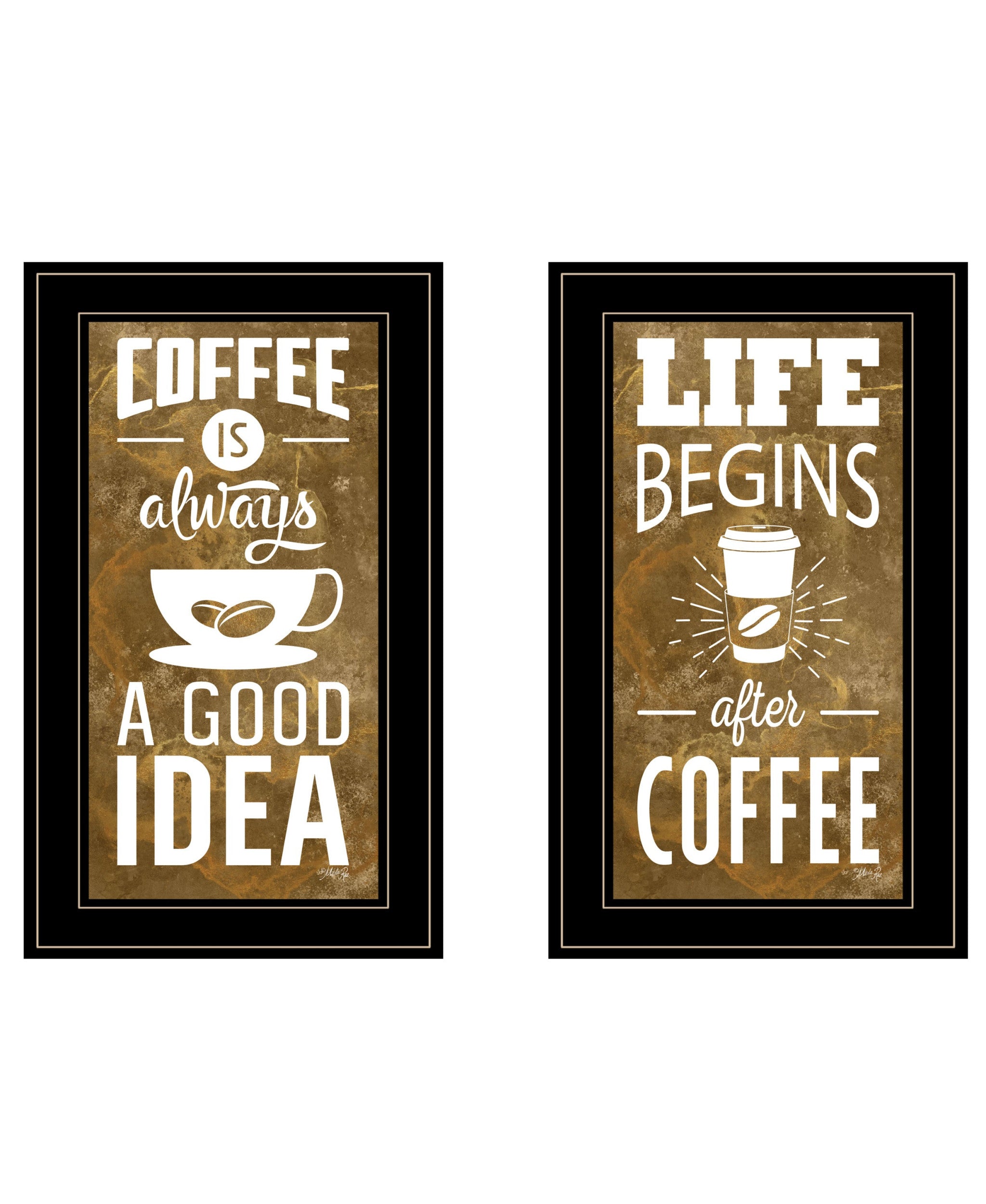 Set Of Two Life Begins and Ends With Coffee Black Framed Print Wall Art