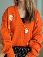 Daisy Button Up V-Neck Cardigan - Trendsi