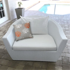 17" X 17" Gray And White Corals Blown Seam Coastal Lumbar Indoor Outdoor Pillow