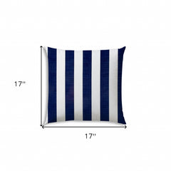 17" X 17" Navy Blue And White Blown Seam Striped Lumbar Indoor Outdoor Pillow