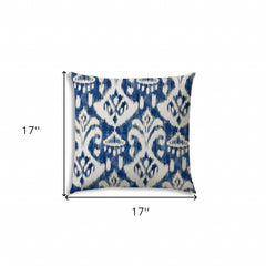 17" X 17" Indigo And Cream Blown Seam Ikat Lumbar Indoor Outdoor Pillow