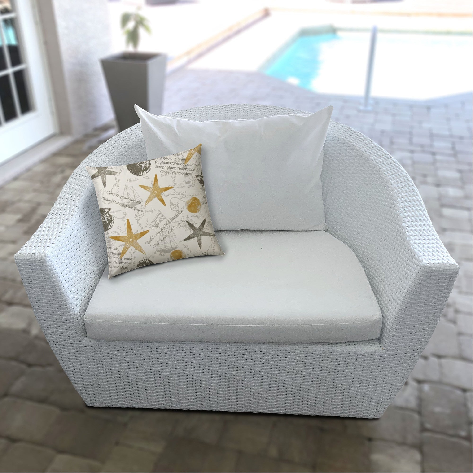 17" Beige and Gold Starfish Coastal Indoor Outdoor Throw Pillow