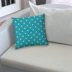 17" X 17" Turquoise Blown Seam Polka Dots Lumbar Indoor Outdoor Pillow