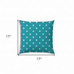 17" X 17" Turquoise Blown Seam Polka Dots Lumbar Indoor Outdoor Pillow