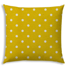 17" X 17" White And Yellow Blown Seam Polka Dots Lumbar Indoor Outdoor Pillow